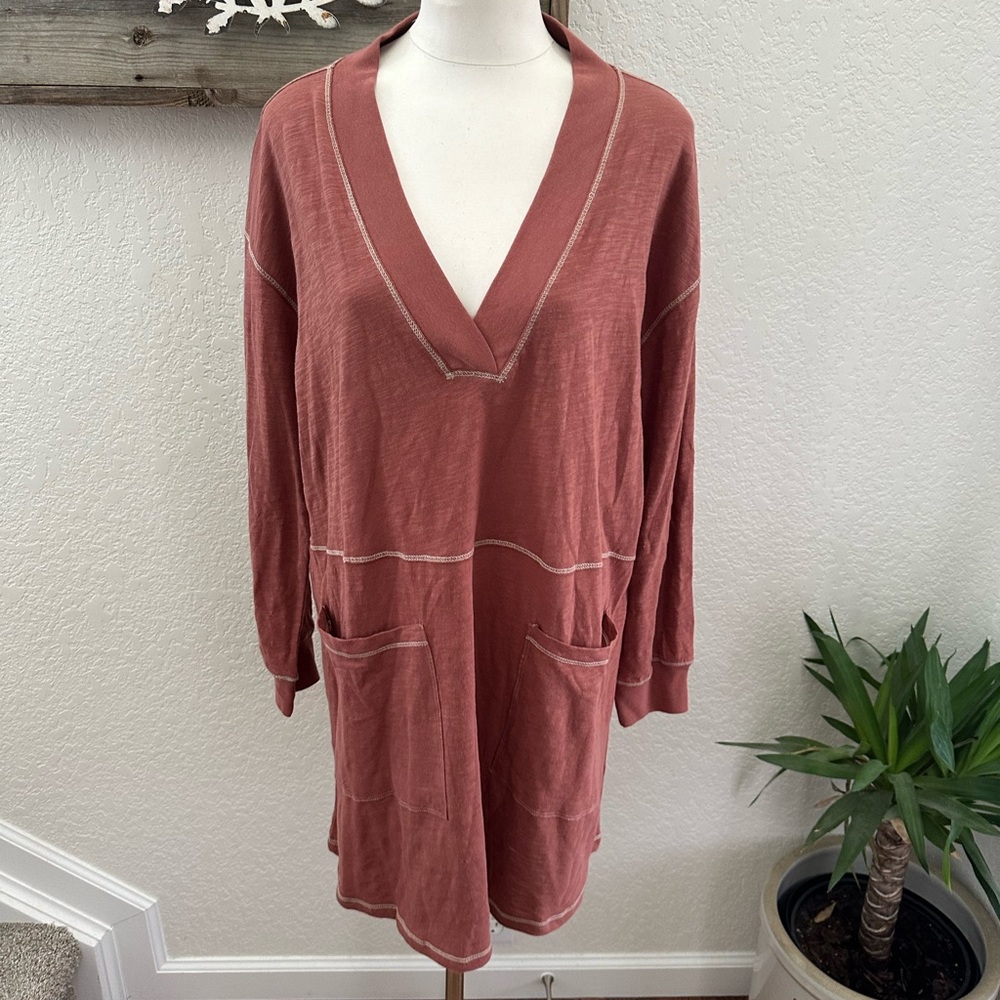 Natural Life Charlie Long Sleeve V-Neck Dress - Rust Size M | Lounge Dress NWT